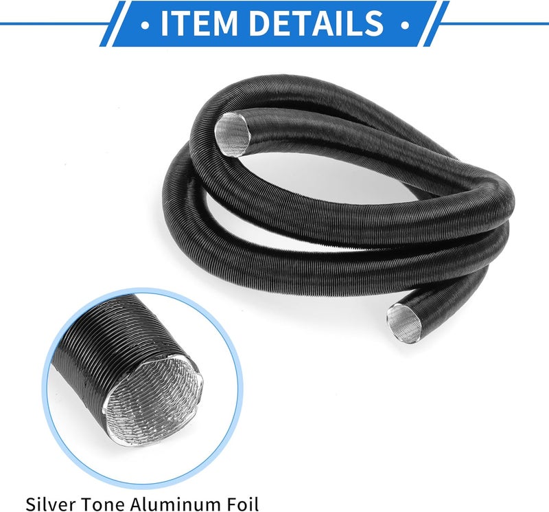 VekAuto 1 Pc Car Heater Duct Pipe 25mm ID 250cm Max l Warm Air Ducting Hose Car Truck RV Bus Van Boat Aluminum Foil Black - Image 5